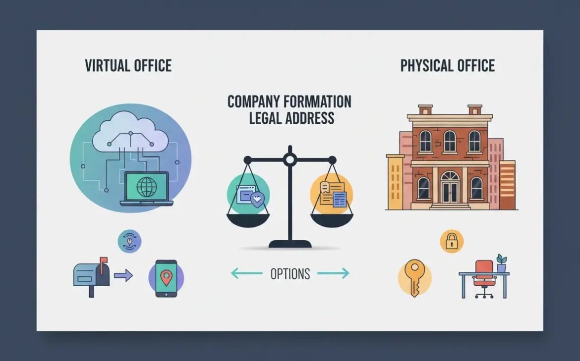 Comparison of virtual office and physical office options for company registration in Turkey, highlighting legal address requirements.